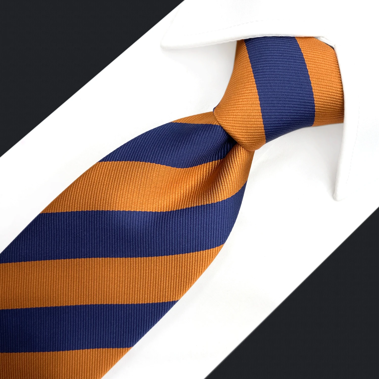 Robe de Mariée à Rayures Bleu Marine et Orange pour Homme, Ensemble de Cravate, Hanky Classique, Taille Extra Longue, Nouvelle Marque