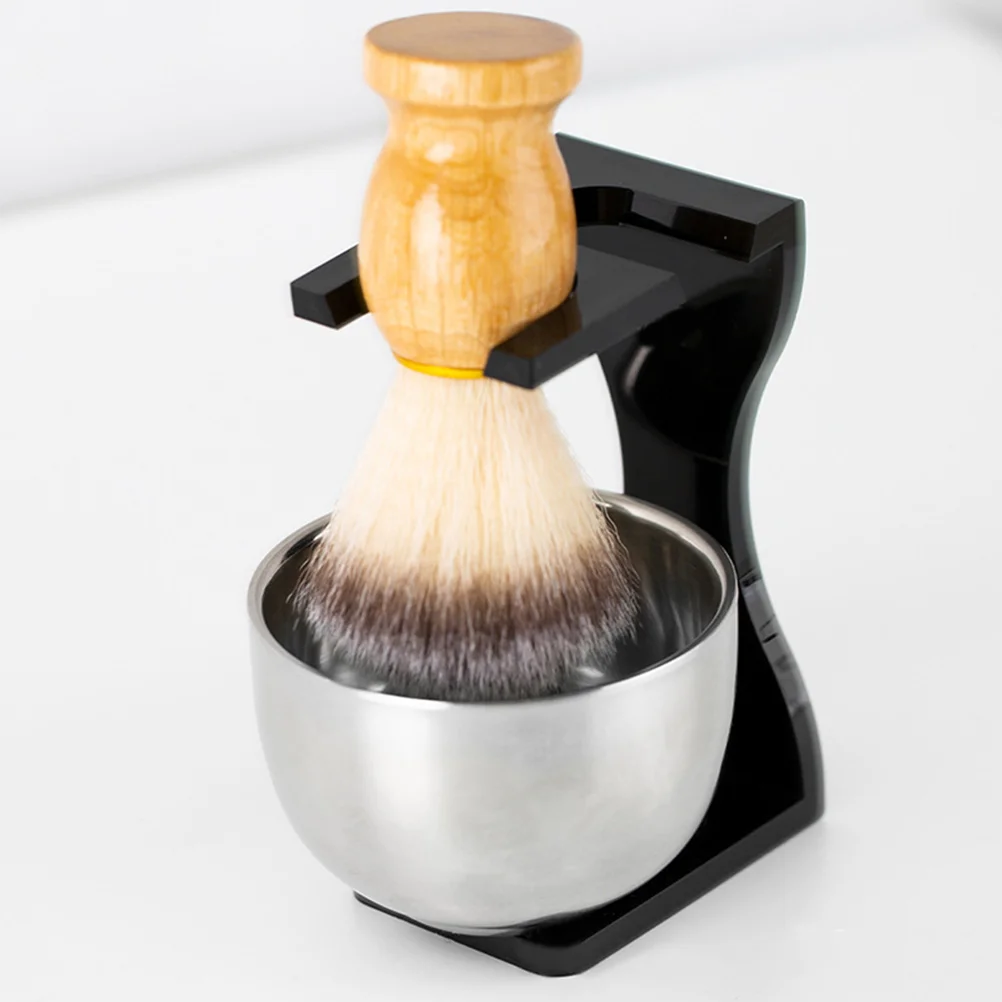 Shaving Set Reusable Shave Brush Bowl Bathroom Beard Supply Stand Metal Cup Portable Holder Wear-resistant