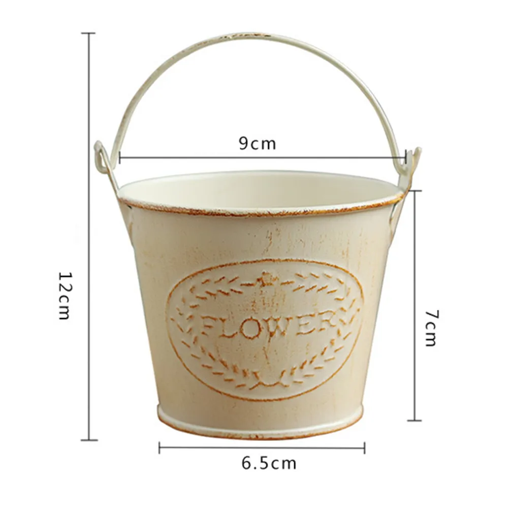 Handcrafted Iron Flower Pot Vintage Gold Finish Small Bucket for Plants Flowers Home Office Wedding Decor