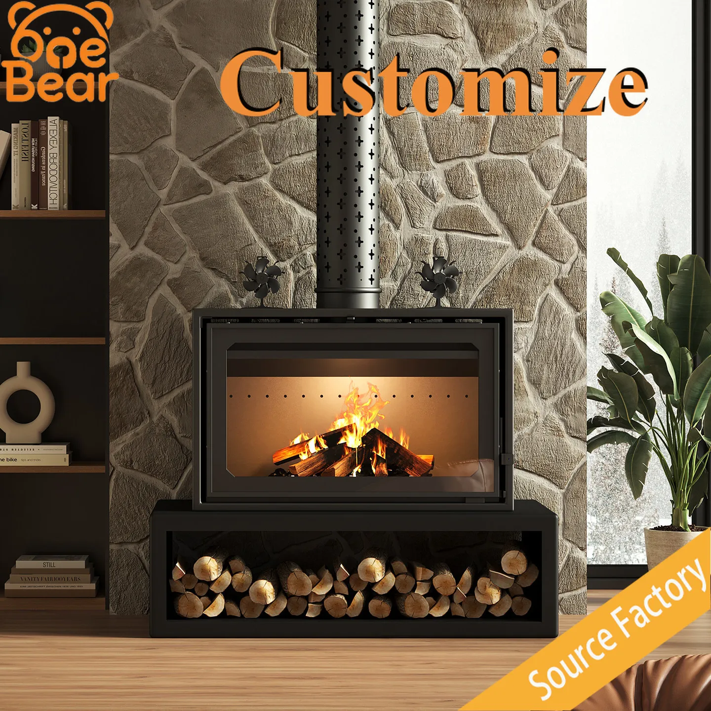 Customizable Real Fire Wood Burning Fireplace Multi-Side Viewing Indoor Heating For Holiday Cabin Living Room Winter House Decor