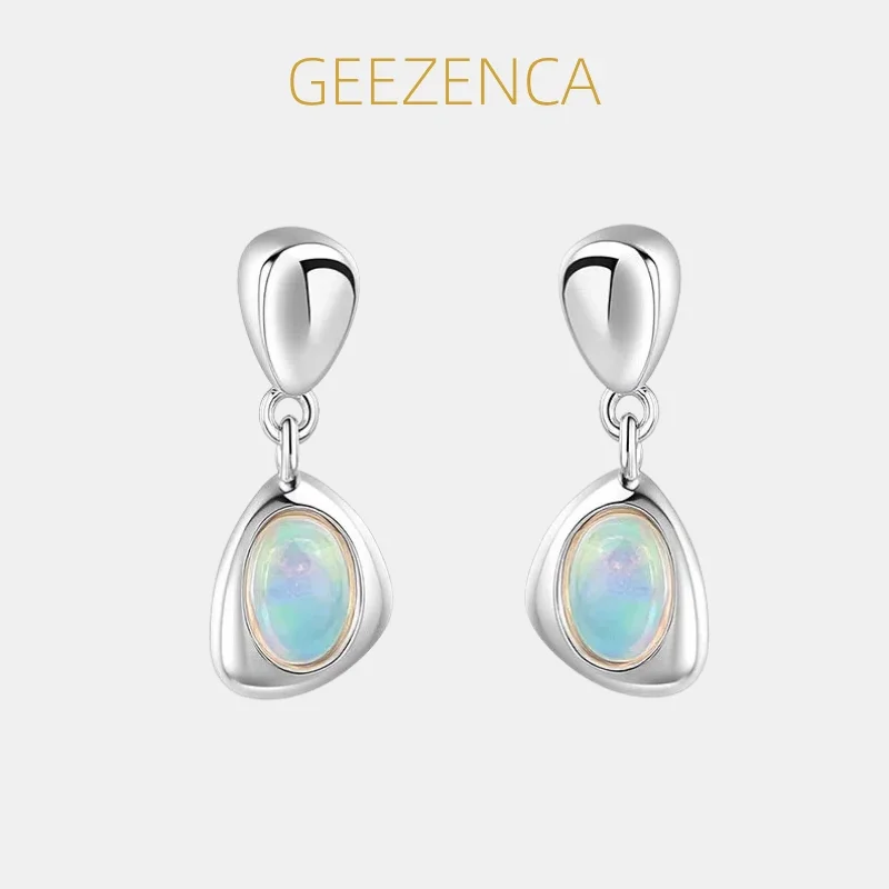GEEZENCA 925 Sterling Silver Opal Triangle Charm Dangle Drop Earrings Women Simple Lightweight Dainty Trendy Earring Party Gift