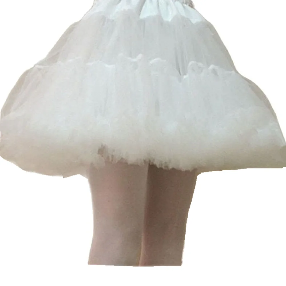 Women Girls Ruffled Short Petticoat Solid White Color Fluffy Bubble Tutu Skirt Puffy Half Slip Prom Crinoline Underskirt No Hoop