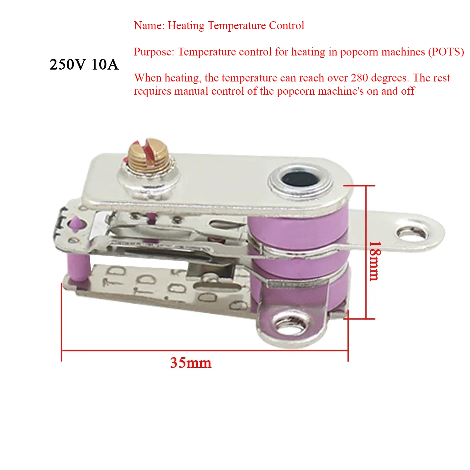 1pc 10A 250V Popcorn machine temperature controller switch for commercial popcorn maker temperature control thermostat fittings