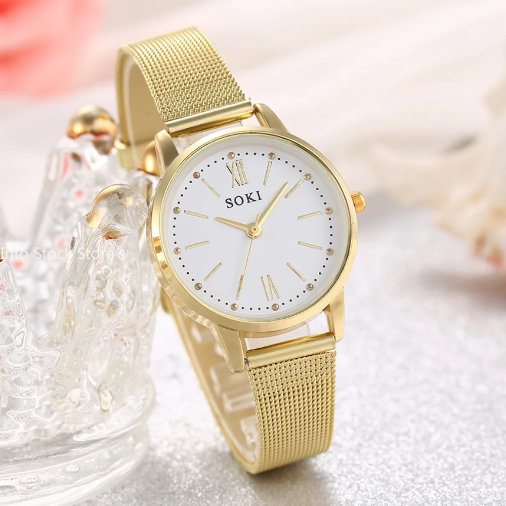 2024 New Fashion Women Gold Luxury Casual Quartz Watch Metal Mesh Stainless Steel Watches Relogio Feminino Ladies Wrist Watches