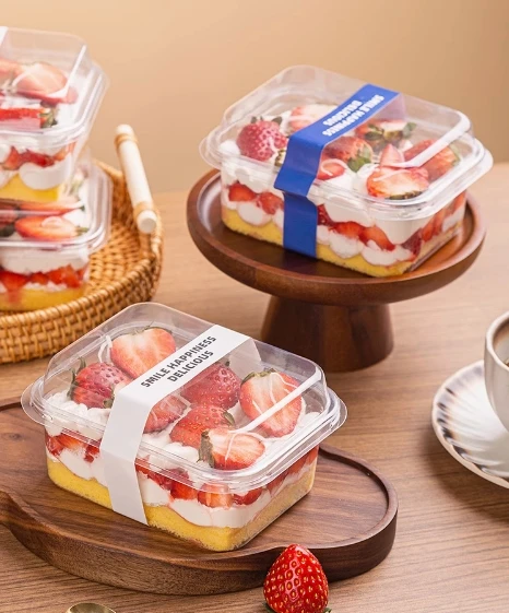

50 Pieces New Disposable Durable Strawberry Cake Box Packaging Ice Cream Cake Box Mousse Pastry Box Cream Cake Box Dessert Box B