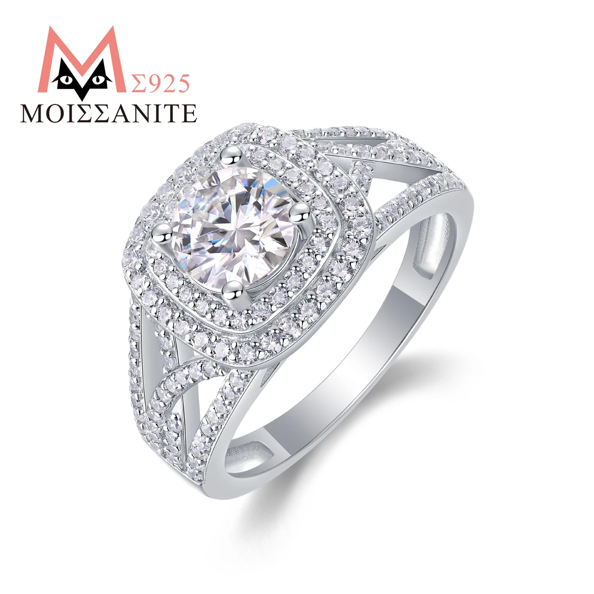 JIUZUAN 1Ct Moissanite Halo Wedding Ring, S925 Silver, 18K White Gold Plated, Intricate Design, Perfect Bridal Jewelry