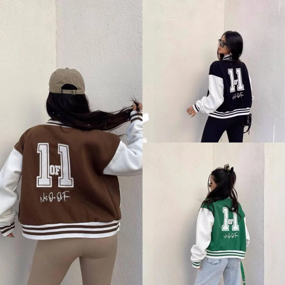 

Women Bomber Jackets 2024 Fall Winter Fashion Baseball Uniform Oversize Coats Student Couple Harajuku Loose Jacket Streetwear