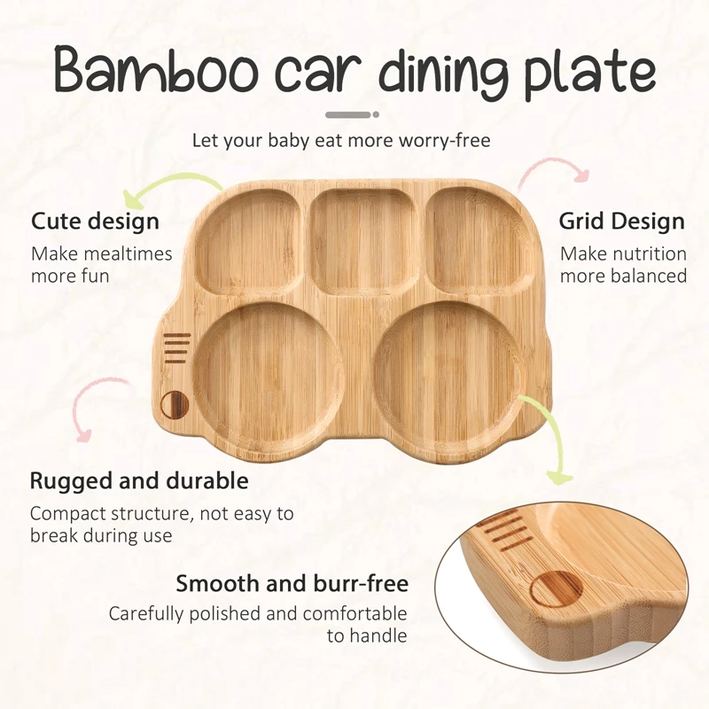 3PCS Wooden Baby Feeding Tableware Bamboo Children Feeding Bowl With Suction Cup Divider Food Kids Growing Gifts NO BPA