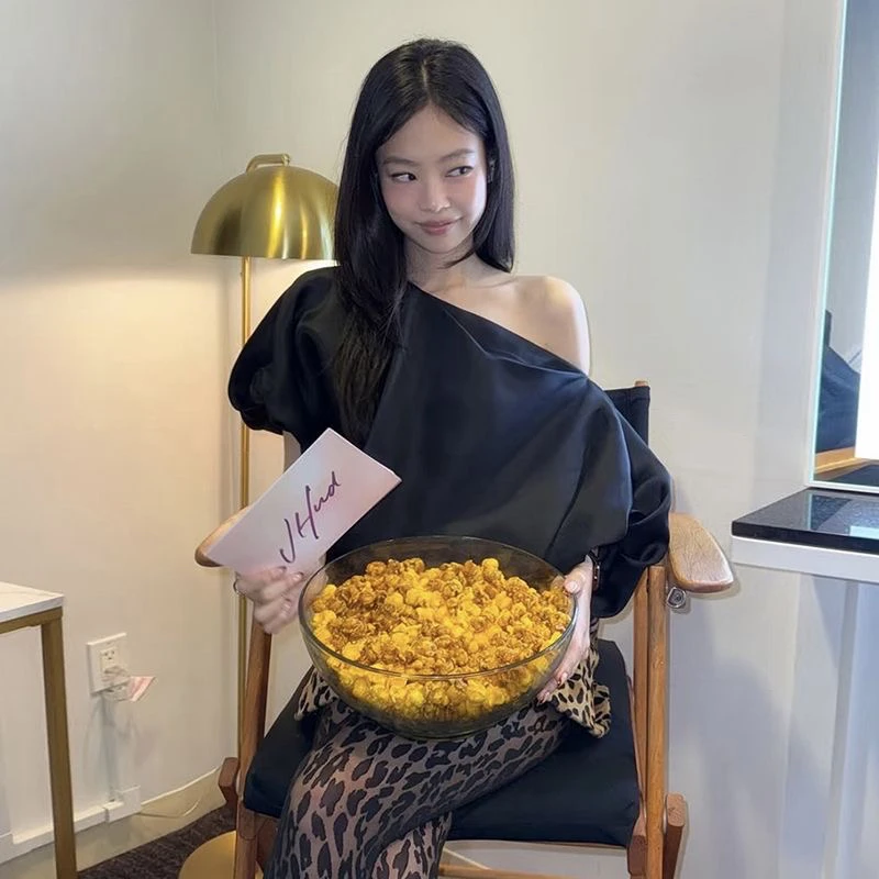 Black One-Shoulder Leopard Print Shirt Women's Dance Performance Outfit Short Skirt Design Sensation Stage Costume