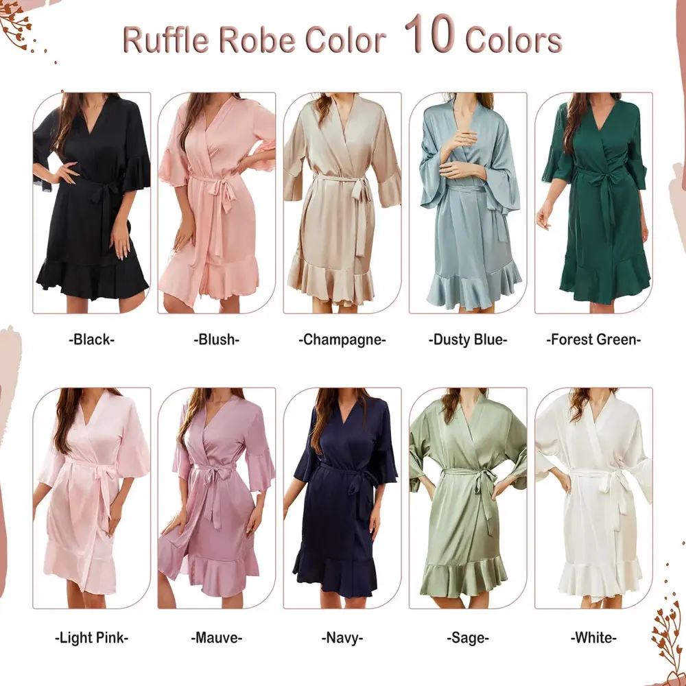 Ruffle Women's Robes Silk Soft Matching Bridal Robes Flower Girl Proposal Bridal Shower Robes Women Lounge Wear Summer Bathrobes