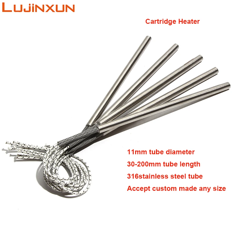 LUJINXUN 11mm 30mm-200mm Electric Cartridge Heater 220V 316SUS Flexible Spring Leads Single End Heaters 5pcs