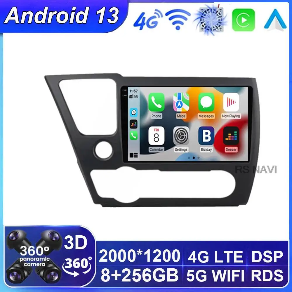 

Android 13 Car Rodio For Honda Civic 9 2013-2016 Carplay Auto Multimedia Video Player Navigation Head Unit WIFI+4G 360 Camera