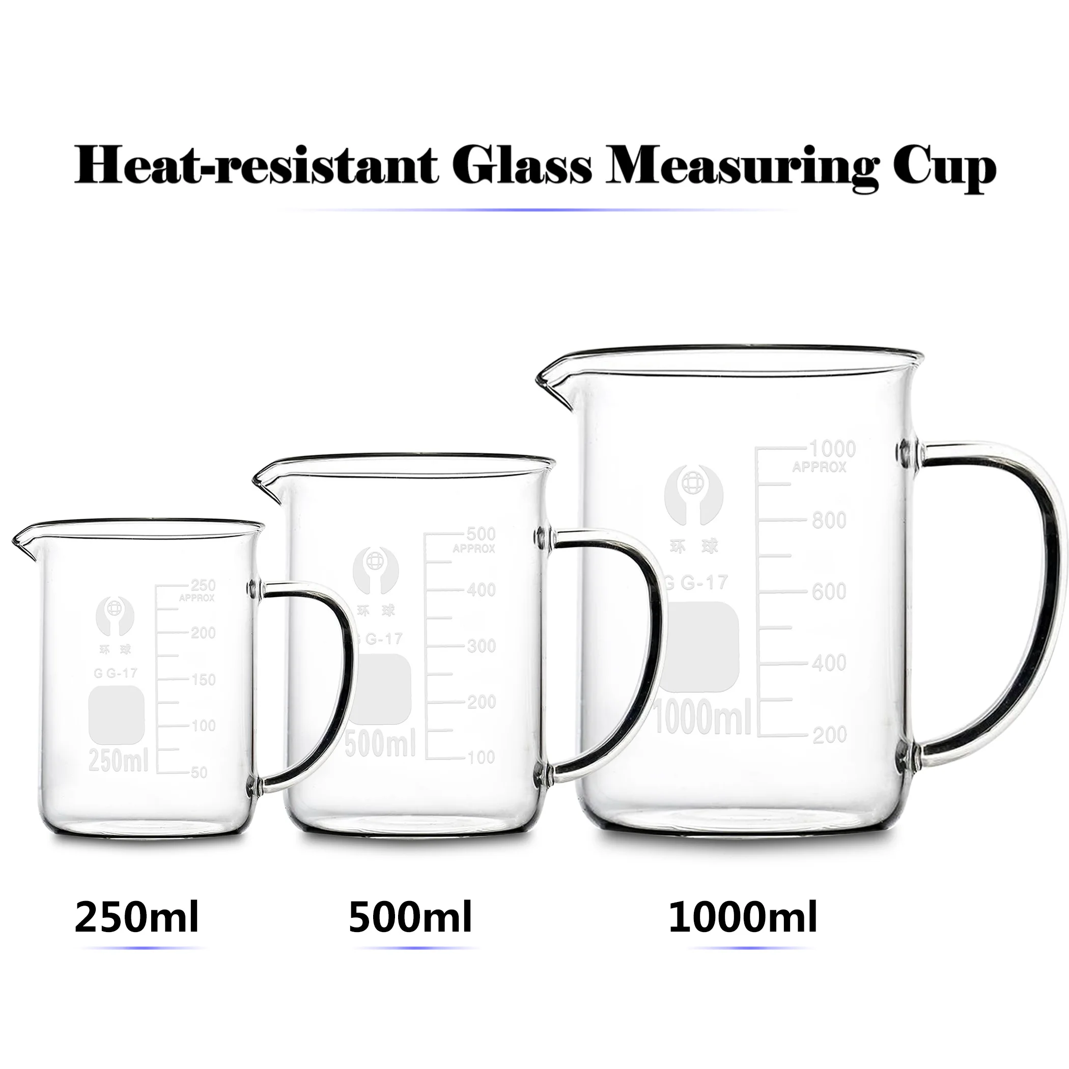 Kinds Heat Resistant Glass Beaker Graduated Measuring Cup Jug Scale Cooking Container for Baking Liquid Pour Spout Laboratory