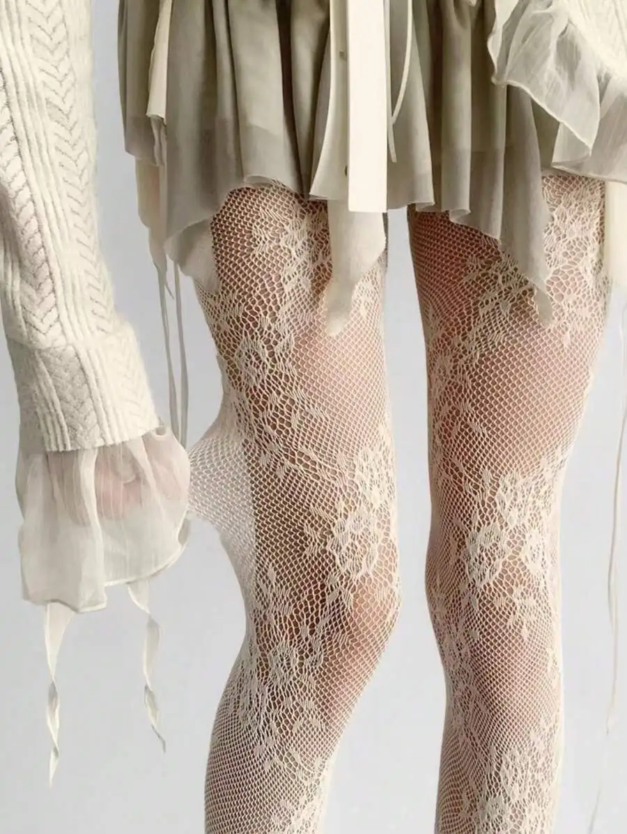 

ROMWE Kawaii Fashionable & Sexy Floral Print High Elasticity Bodystocking Fishnet Tights