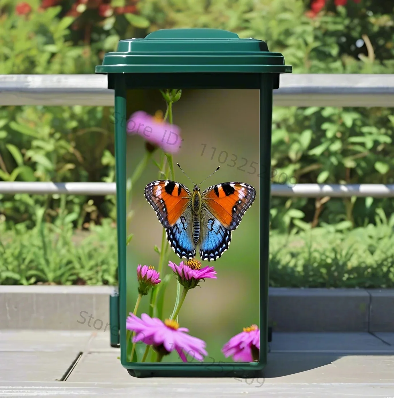 Flower Butterfly Outdoor Garden Decorative Wheelie Bin Personalize Self-adhesive Stickers Trash Can Renovation Cover Mural Decal