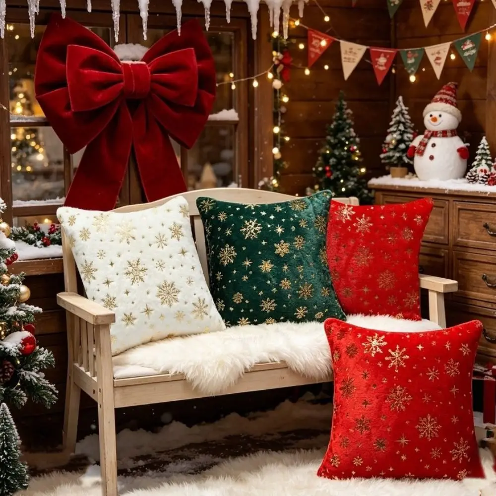 Merry Christmas Plush Christmas Pillow Covers Tree Snowflake Throw Cushion Case Soft Square Santa Pillow Cover Festive Holiday