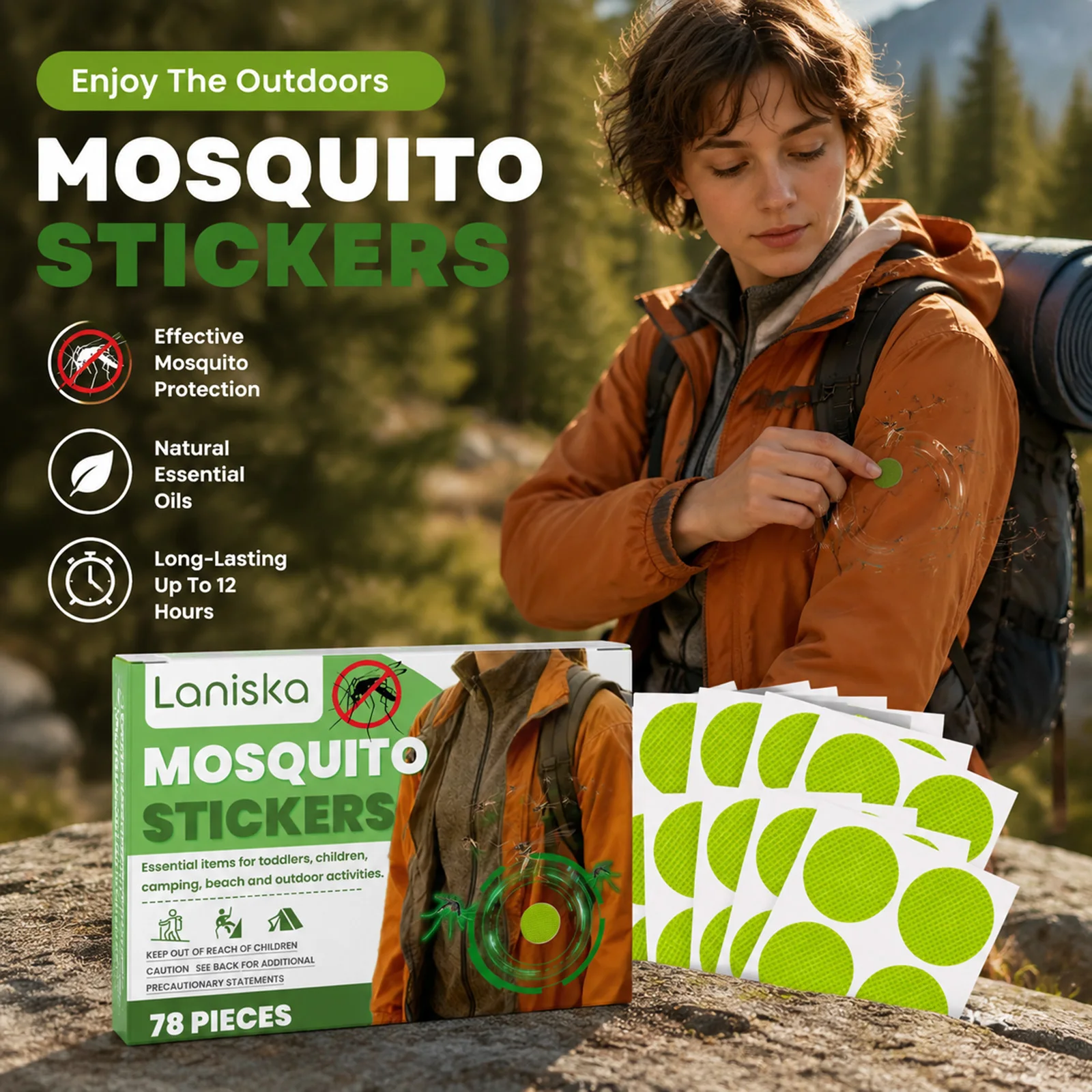 78 pegatinas repelentes de mosquitos con aceite natural de citronela para acampar al aire libre, playa, parches antimosquitos de larga duración
