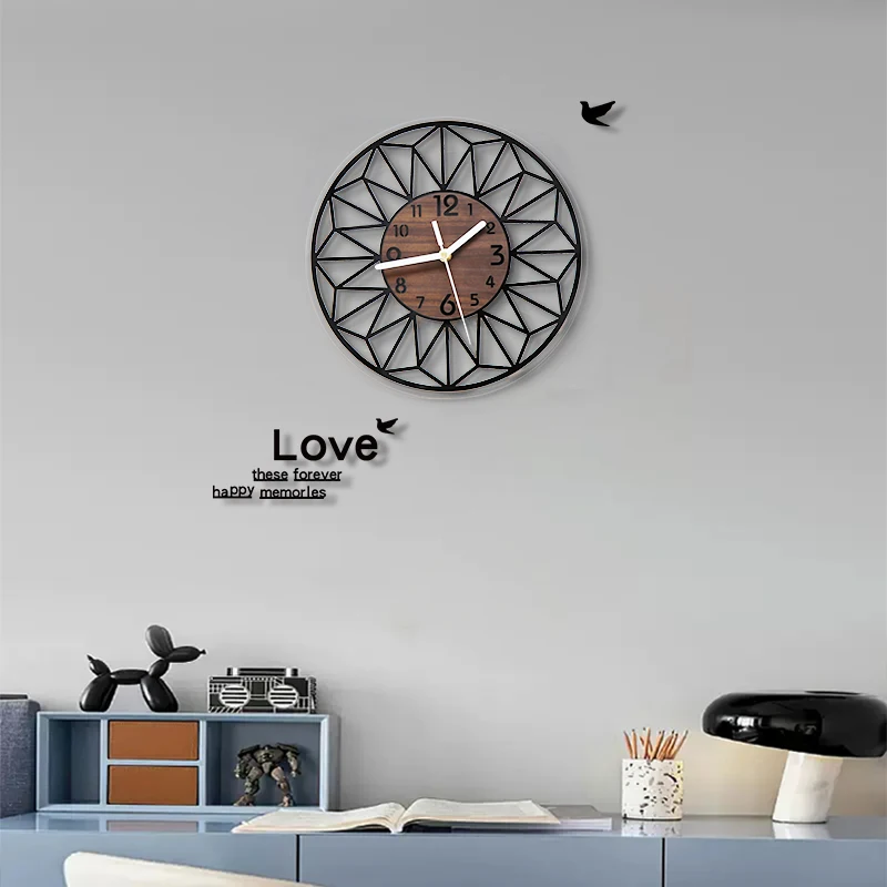 Wooden grain wall clock bedroom decoration aesthetics kitchen living room office bedroom home decoration 12 inch clock