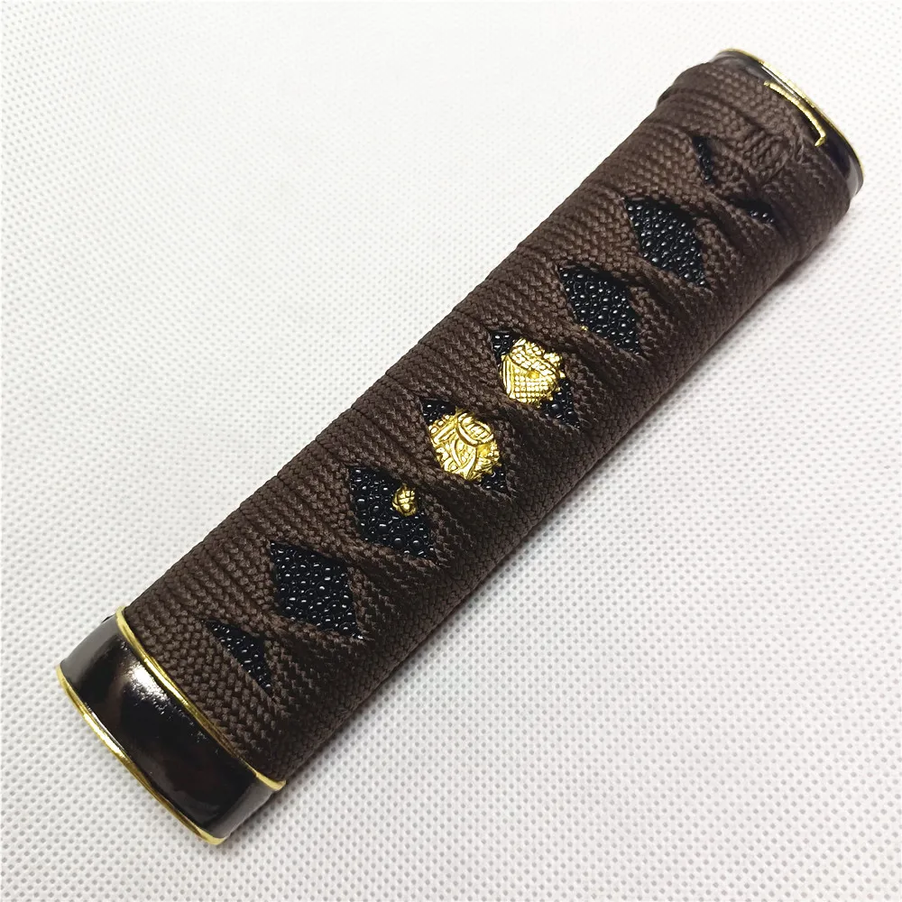 15cm brown silk cord Black Imitated Rayskin Tsuka Wakizashi Handle Fittings For Japanese Sword Katana Fittings