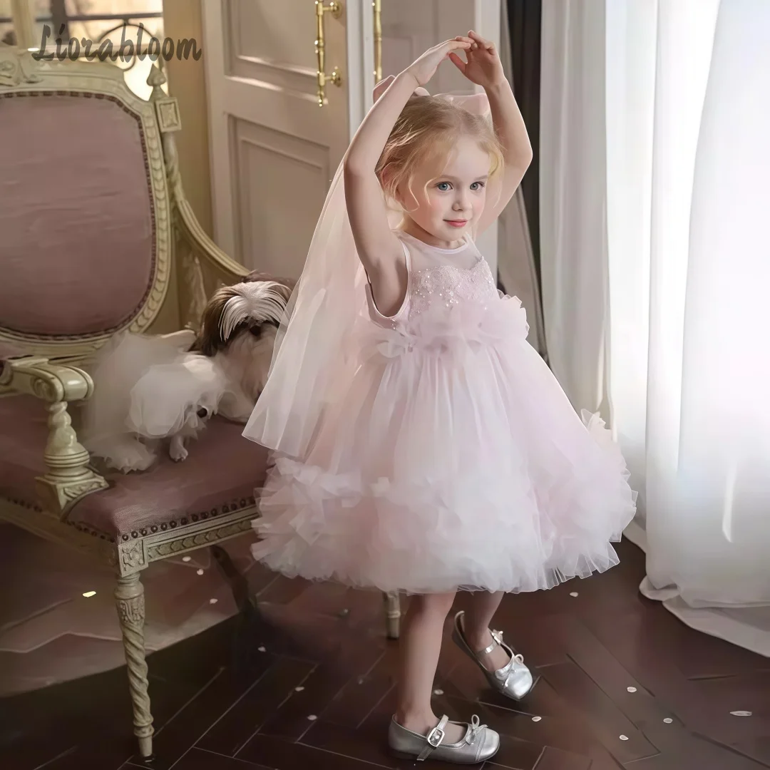 Girls' Tulle Gown Layered Skirt Design Flower Girl Dress Wedding Attire Girls' Formal Wear Party Dress Princess Dress