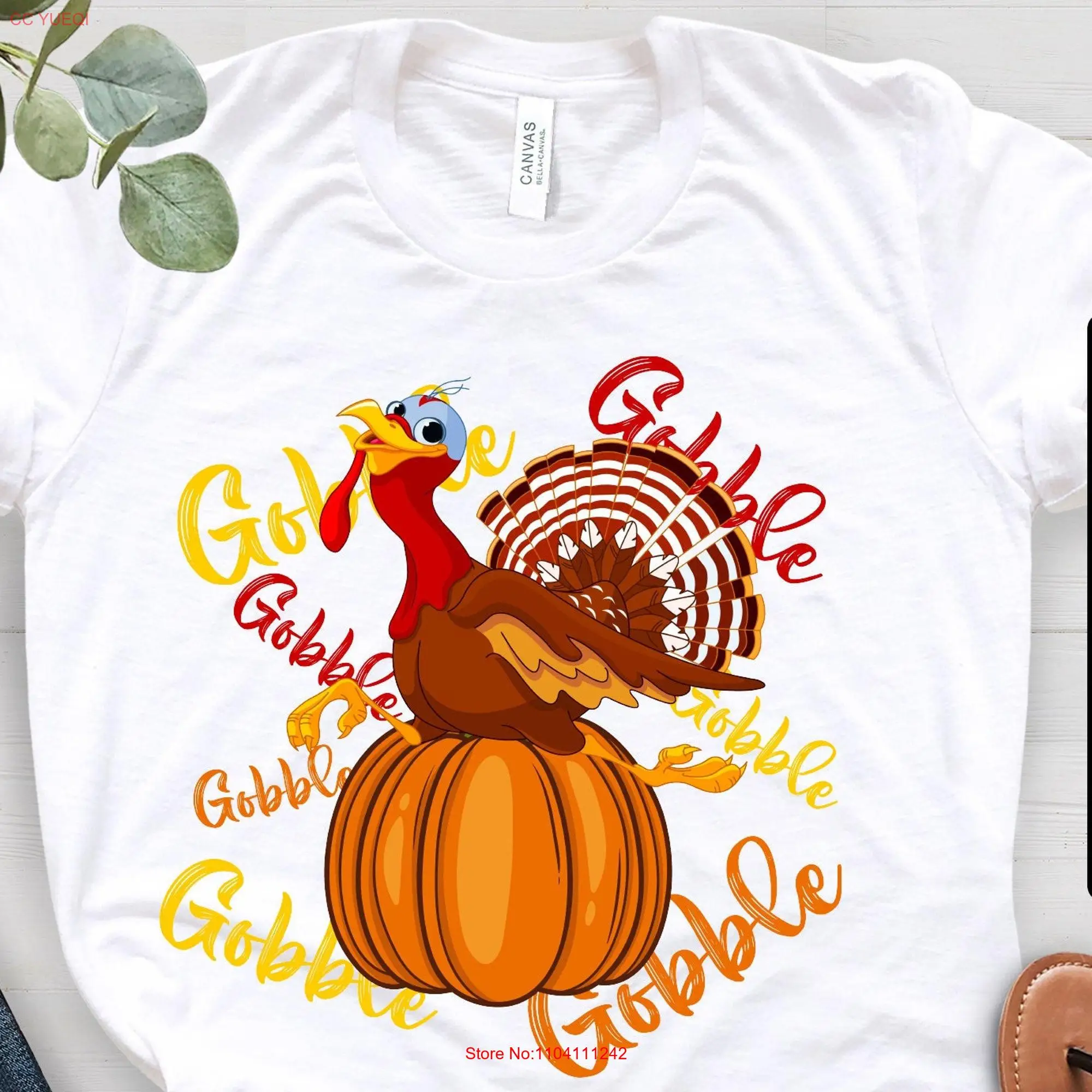 Gobble T Shirt Thanksgiving Kids Halloween Costume Pumpkin Spooky Vibes Funny Family long or short sleeves