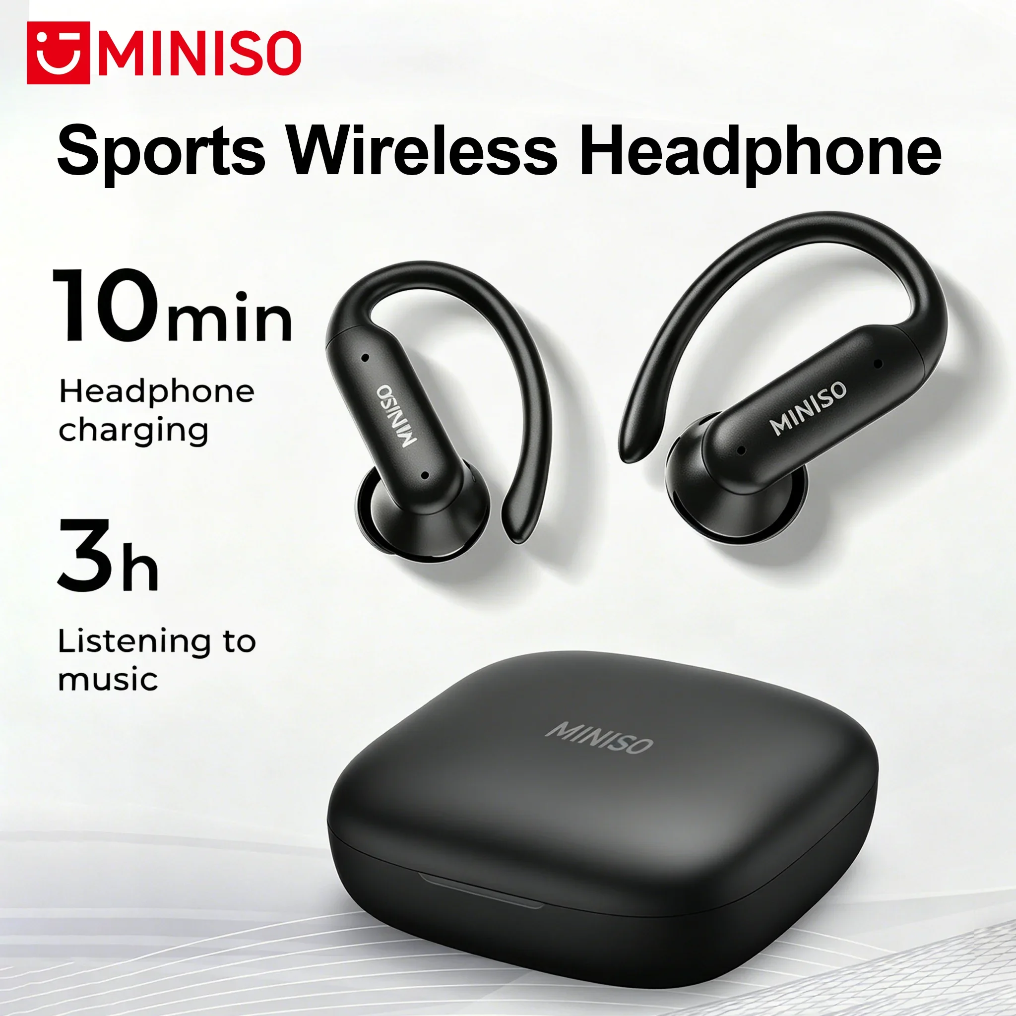 MINISO MS219 TWS Wireless Headphones,Zero-Feel Wear Skin-Friendly Earhook Secure Fit, Bluetooth Earphones with Long Battery Life