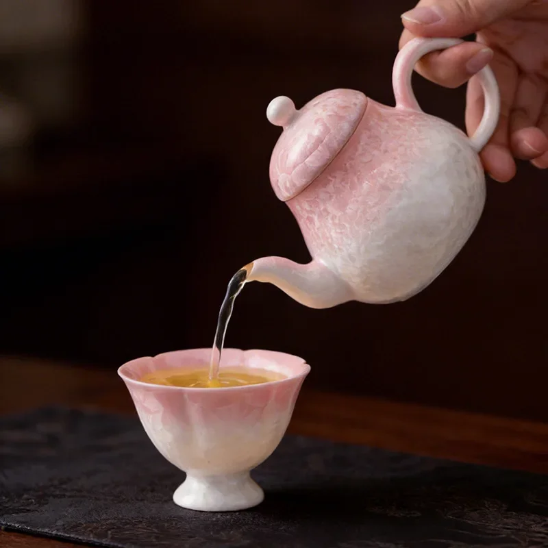 Pink Luxury Tea Set Gradient Powder Teapot Household High-looking Special Teapot Kung Fu Tea Set with Filter Ball Hole Gift Set