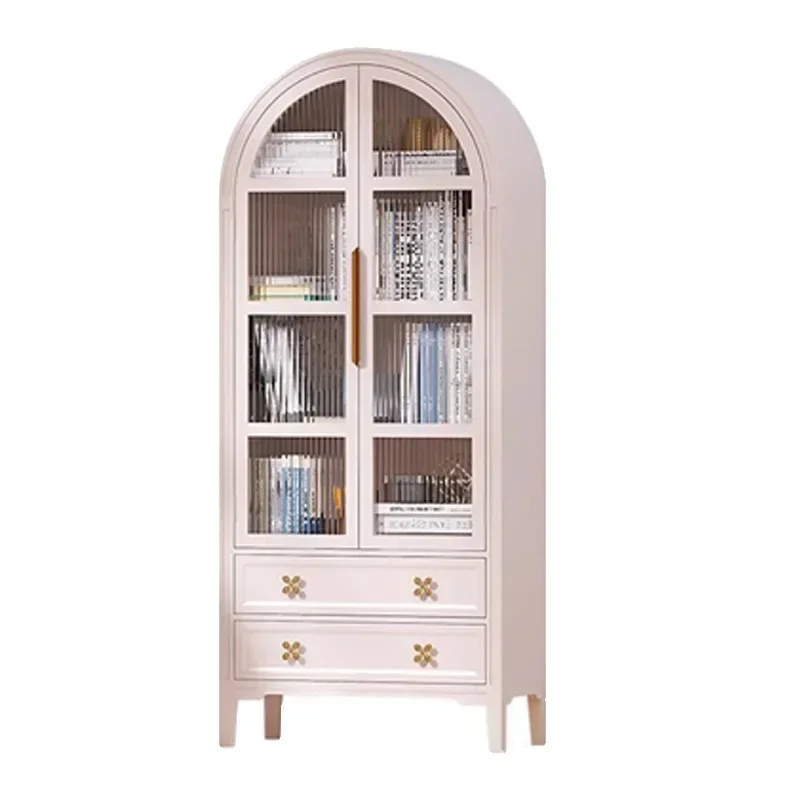 American solid wood children's bookcase European arch curved bookcase retro bookshelf display storage locker cabinet furniture