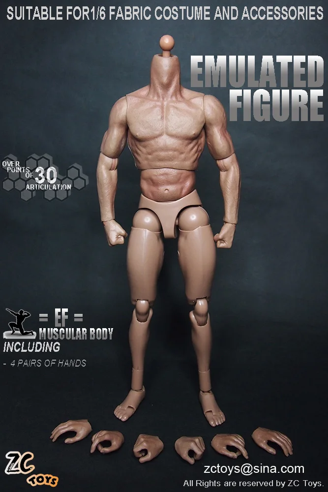 ZCtoys-Action Figure Boneca Brinquedos, Modelo Muscular Masculino Corpo, 12 ", S001, 1:6