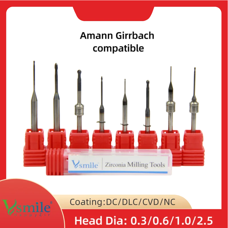 Milling Burs Compatible with Amann Girrbach DLC DC and CVD Coating for Milling Dental Zirconia Block AG Strawberry