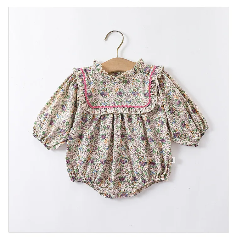 

Newborn Girls Rompers 2026 Spring 100% Cotton Floral Retro Toddler Girls Bodysuits Kids Baby Girls Jumpsuits Infant Onesie