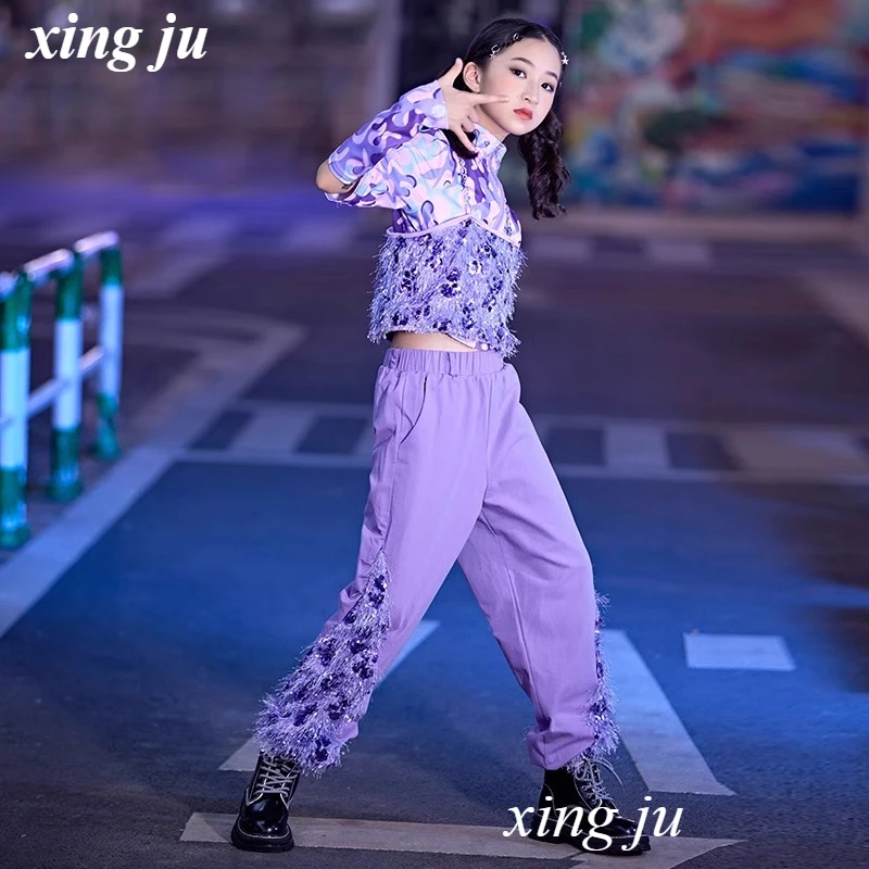 Nuovi bambini Jazz Dance Costume Ragazza Street Dance Sling Vest Top con cerniera Pantaloni patchwork di moda Bambini Hip Hop Stage Show Wear