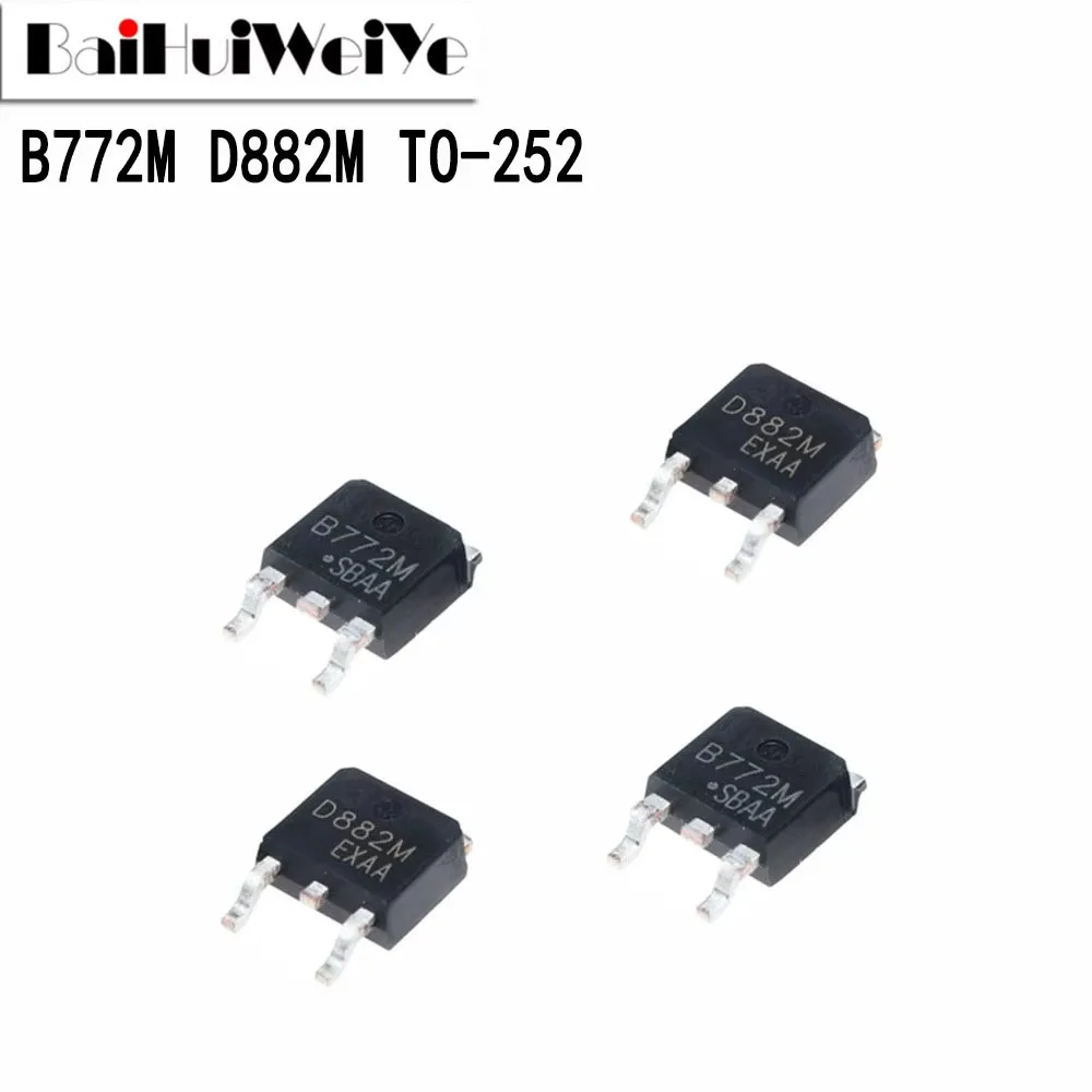 10PCS D882M B772M 2SB772 2SD882 30V/3A SMD Transistor TO-252 New Good Quality Chipset