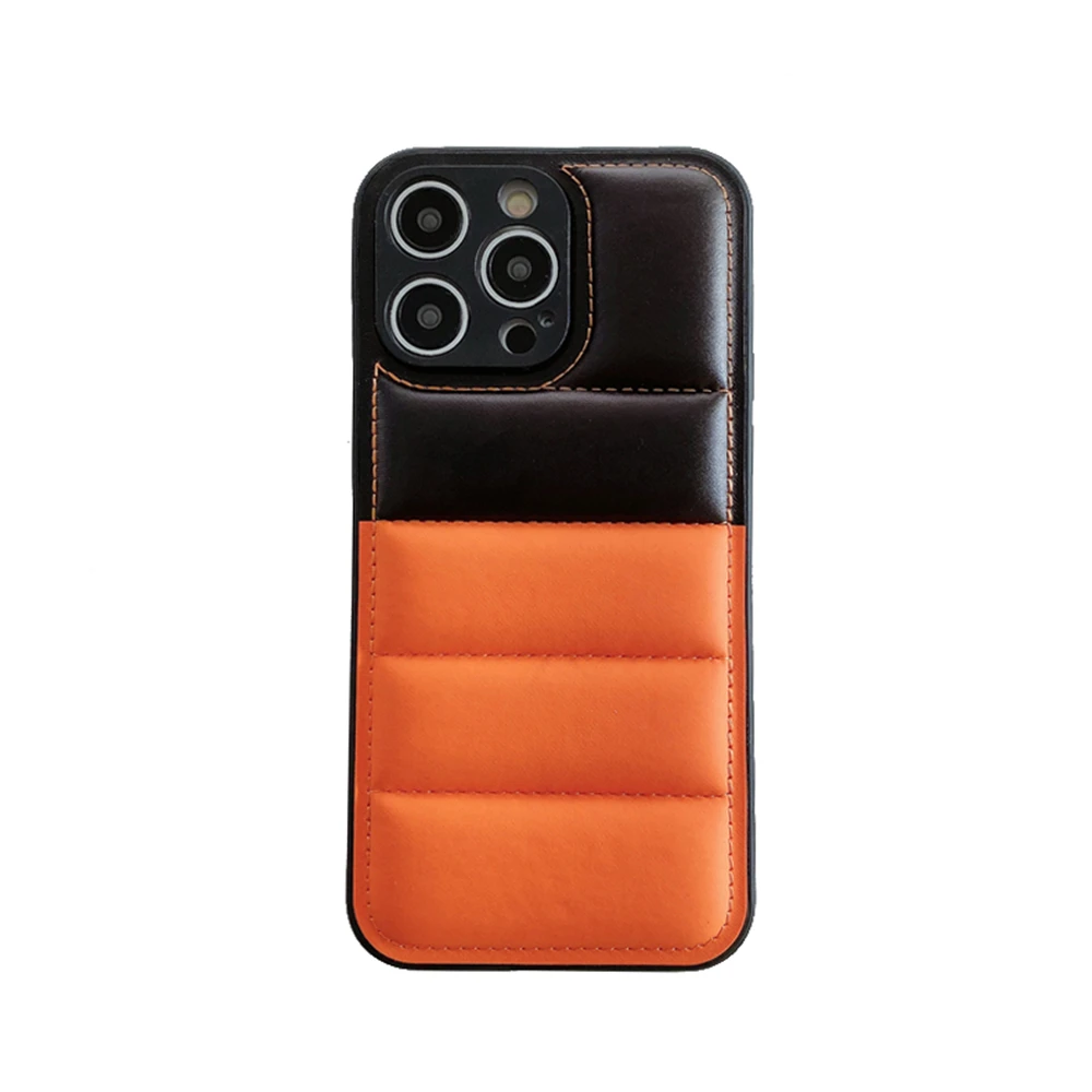 Orange Soft Cloth Phone Case, Down Jacket, Puffer Cover, iPhone 15, 14, 13, 12, 11, 14 Pro Max, Lens Protection, Funda, Fashion