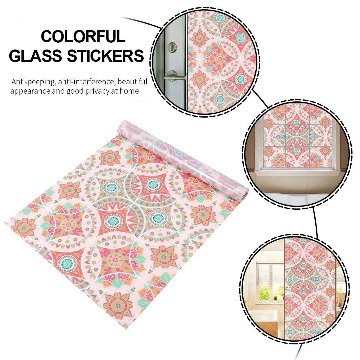 Colorful Window Stickers Removable Privacy Film Cling Glass for Decals Static Shower Bathroom