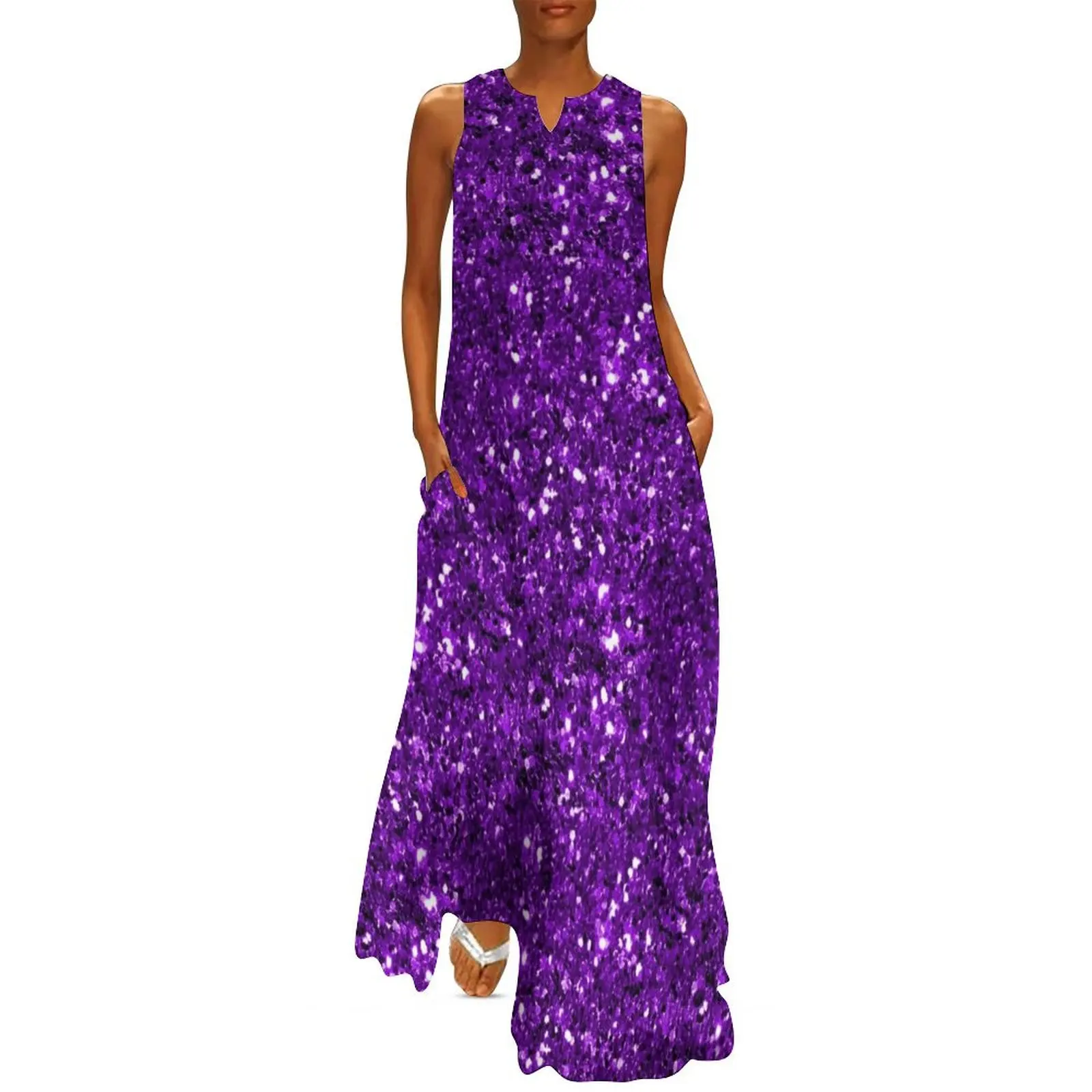 

Photograph of Purple Sparkly Glitter Confetti ONLY - Not Reflective Long Dress women clothes summer dress for women 2025 Dress