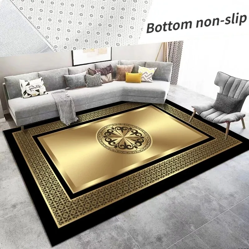 Luxury Living Room Carpet Decoration Home Golden Carpets Large Size Sofa Area Rug Hotel Hall Floor Mat Soft Anti-slip