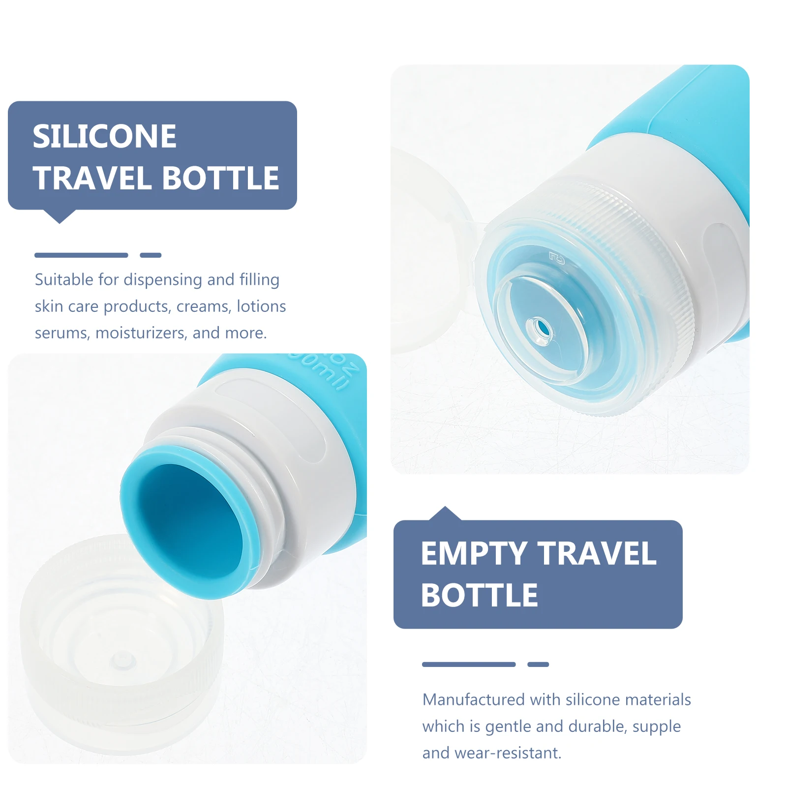 

4pcs Silicone Travel Bottles 90Ml Refillable Leak-Proof Toiletry Containers For Shampoo Lotion Cream Travel Size Liquid