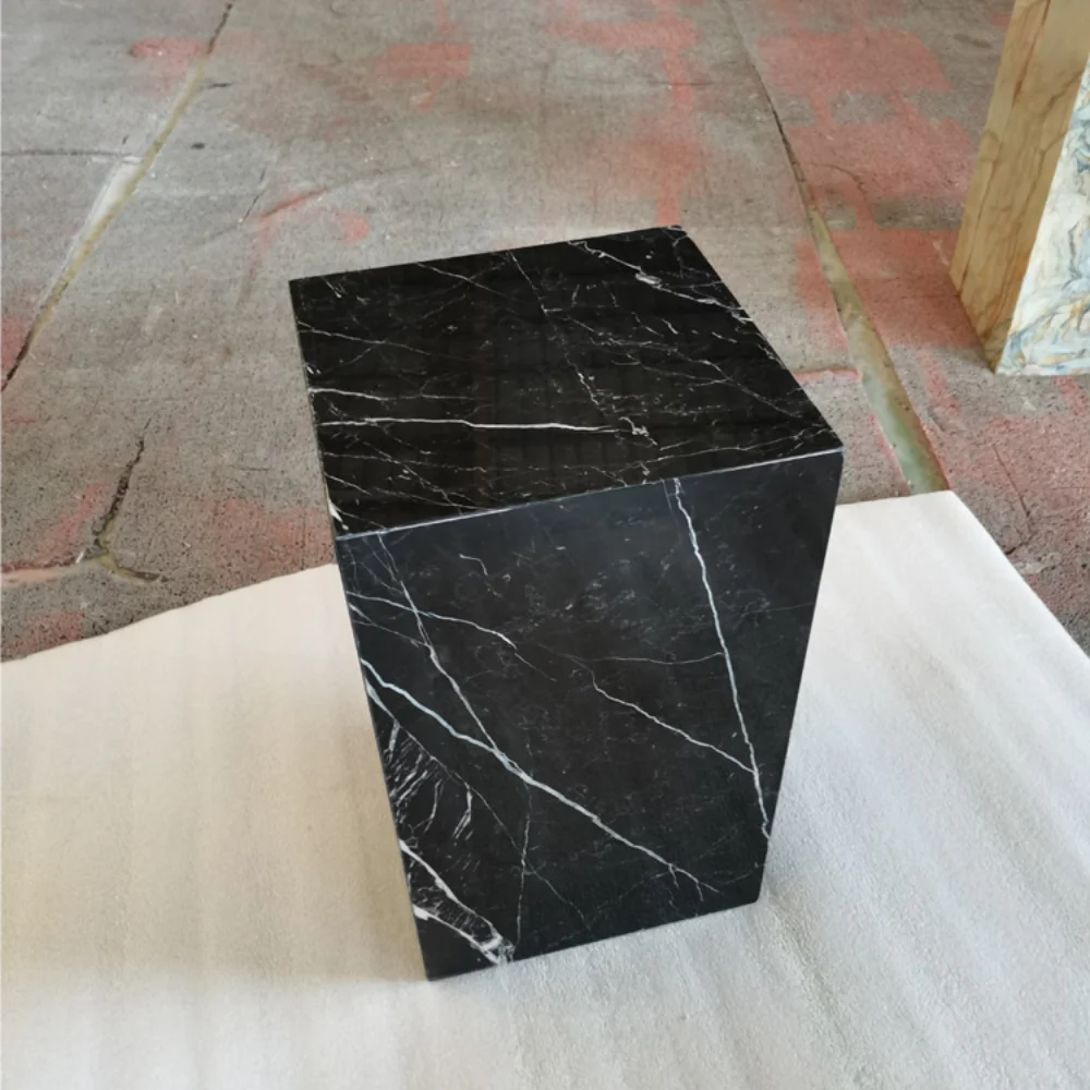 Customized Natural Stone Living Room Black Nero Marquina Cube Marble Plinth