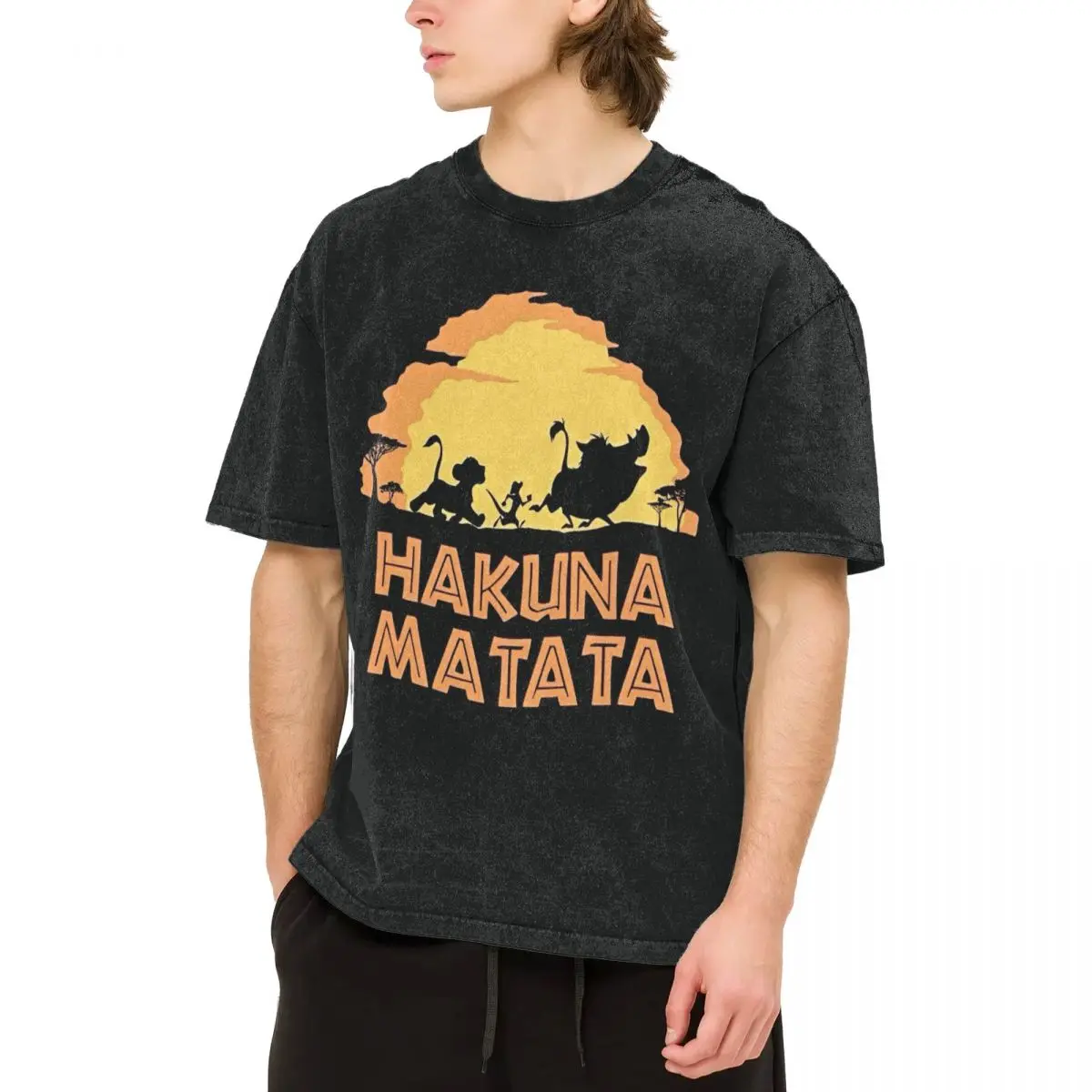 Streetwear Washed T-Shirt Hakana Matata Lion King Cotton T-Shirts Hippie Tee Shirt for Men Summer Aesthetic Casual Top Tees