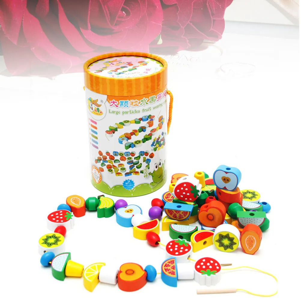 70 قطعة من الخرز الخشبي على شكل فواكه للأطفال الصغار، لعبة ترتيب وتكديس ملونة، لعبة تعليمية مونتيسوري خشبية للتعلم المبكر
