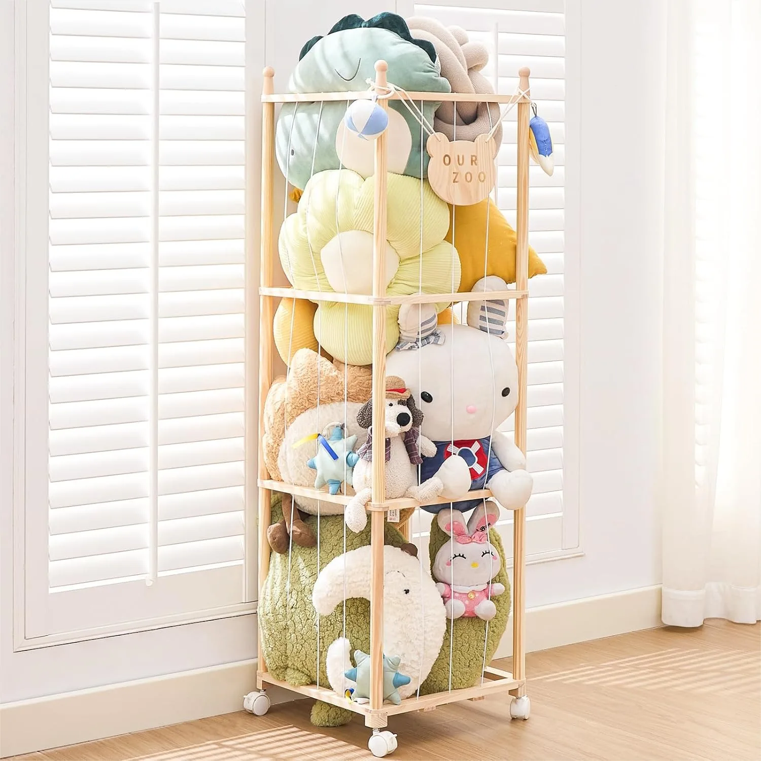 

Stuffed Animal Storage Zoo Organizer - Tall Wooden Tower for Large Plush Toys - Vertical Space Saving Cage for Kids Playroom