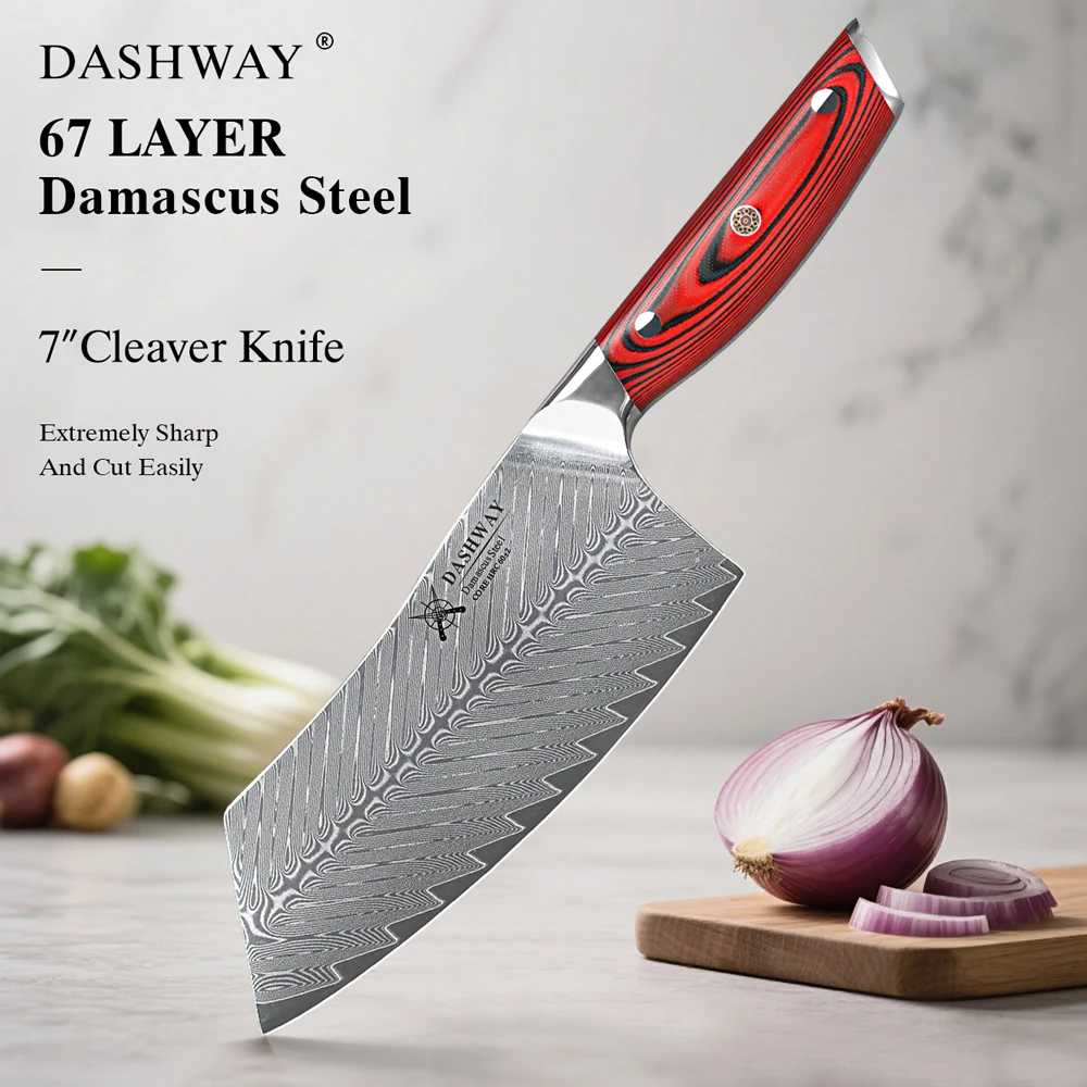 

DASHWAY 7" Cleaver Knife 67 Layer Damascus Steel Professional Kitchen Knife Sharp Chopper Slicing Chinese Vegetable Chef Knife
