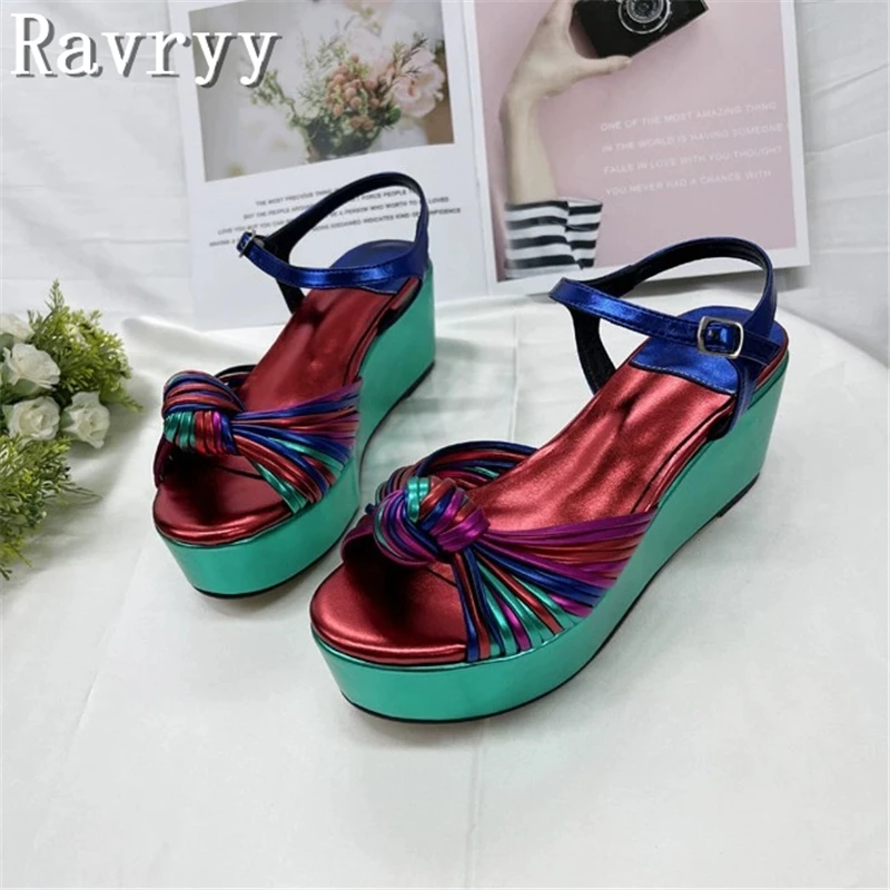 

New Summer Thick Bottom Sandals Women Open Toed Color Narrow Band Wedges Shoes Fashion Party Runway Shoes
