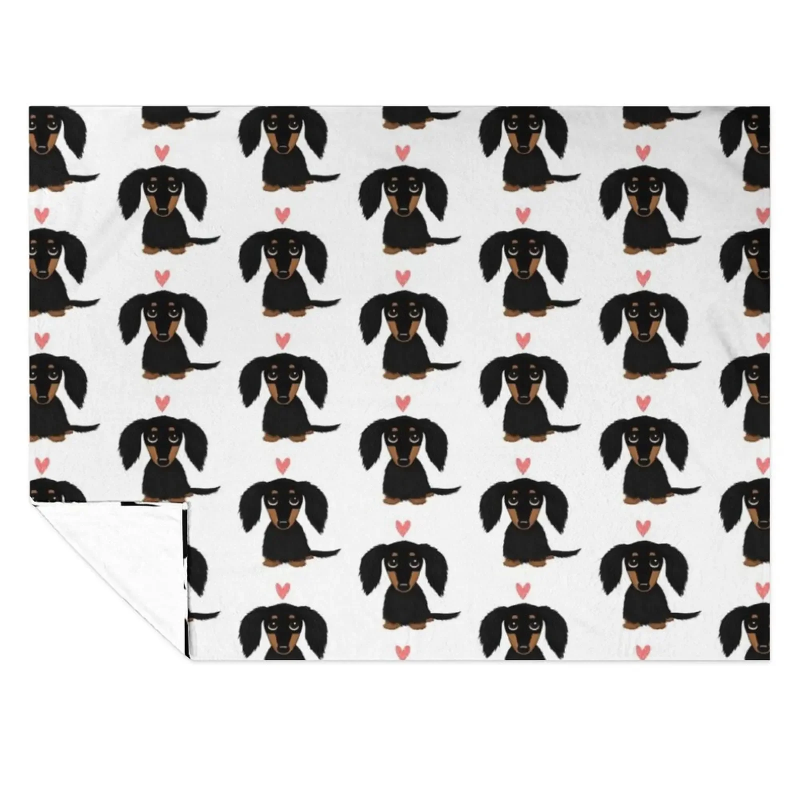 

Black and Tan Longhaired Dachshund Cartoon Dog with Heart Throw Blanket Decorative Sofa for sofa Heavy Flannel Fabric Blankets