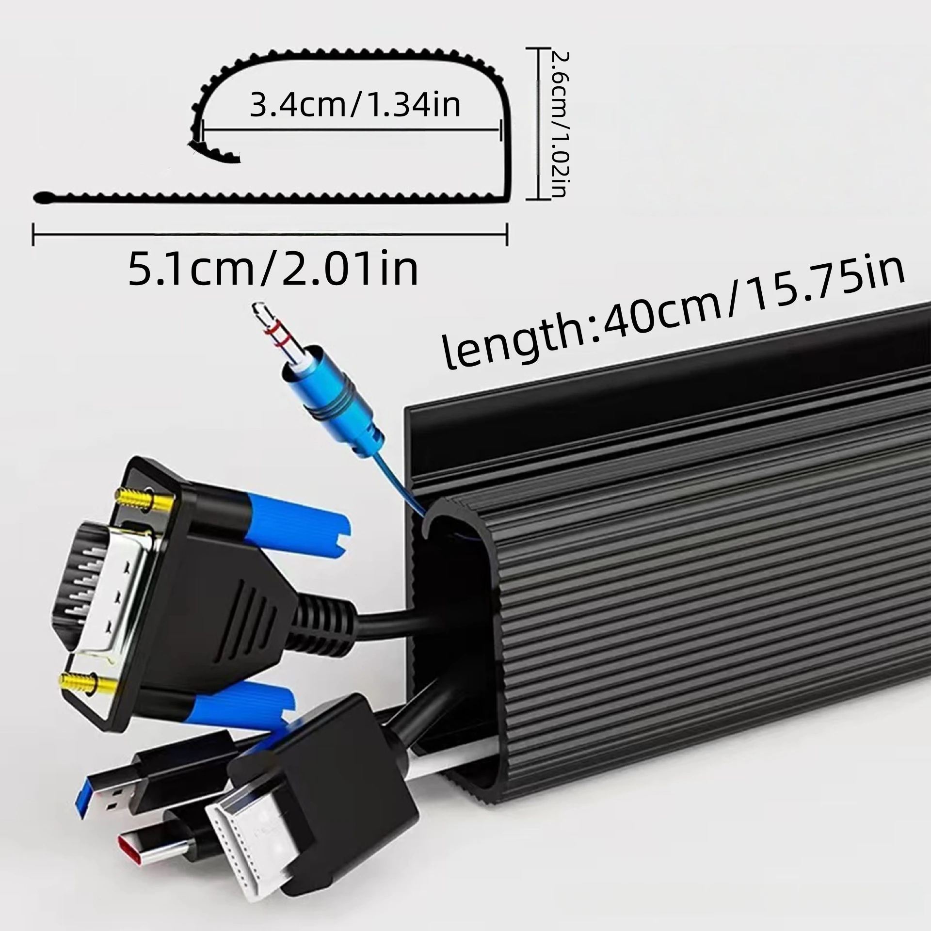 ​​1pc 40cm/15.75in PVC Desk Cable Tray Under Desk Cable Management Channel Cord Hider No Drilling Installation Wire Organizer​​