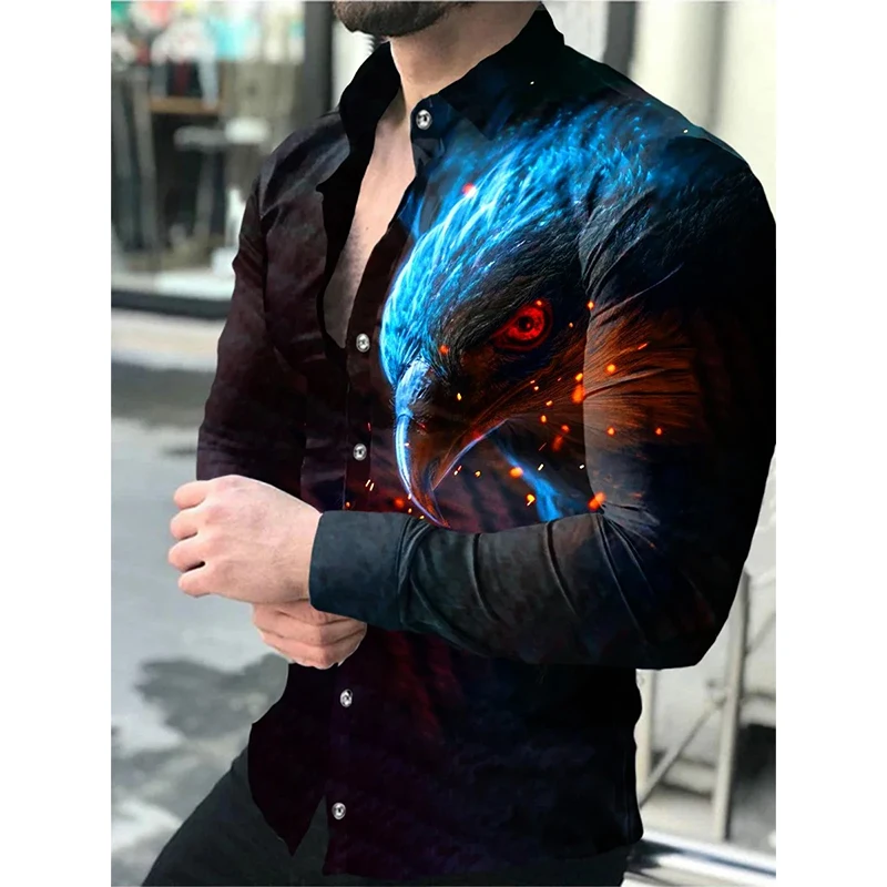 2024 Men's  Long Sleeve Shirt Casual All-match Fashion Street Men's Shirt Lapel Single-breasted Long Sleeve Top Men's Clothing