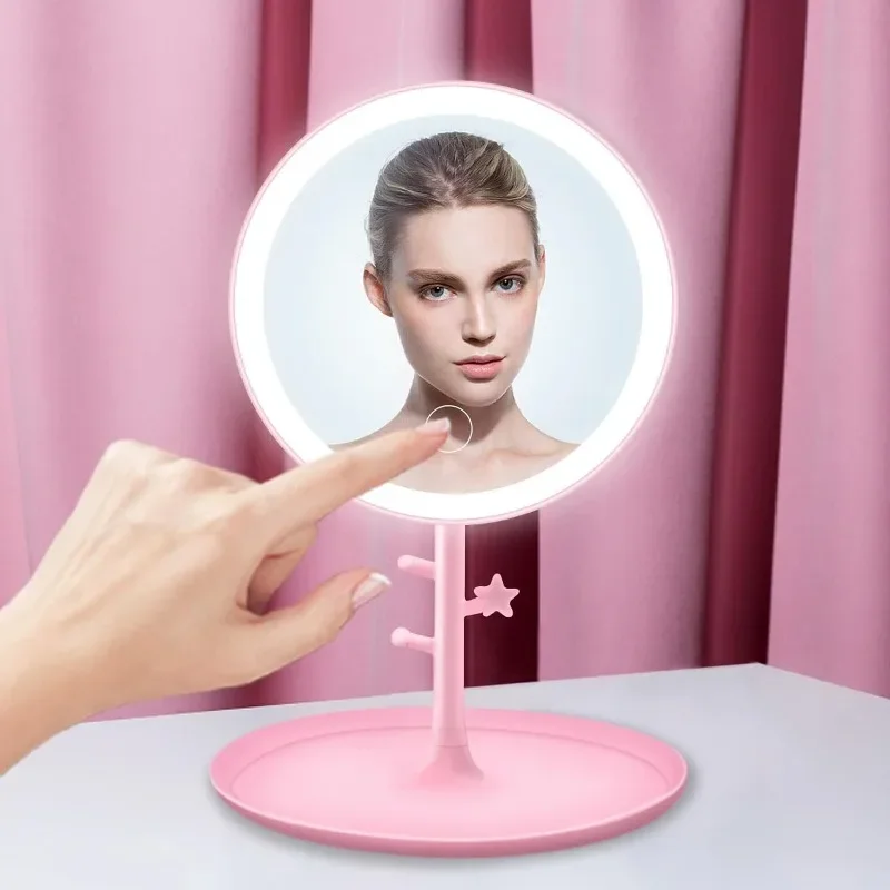 Miroir de maquillage LED portable, tactile 3, réglable en continu, aste par USB, pour chambre à coucher, bureau, vanité, rond, pour extérieur