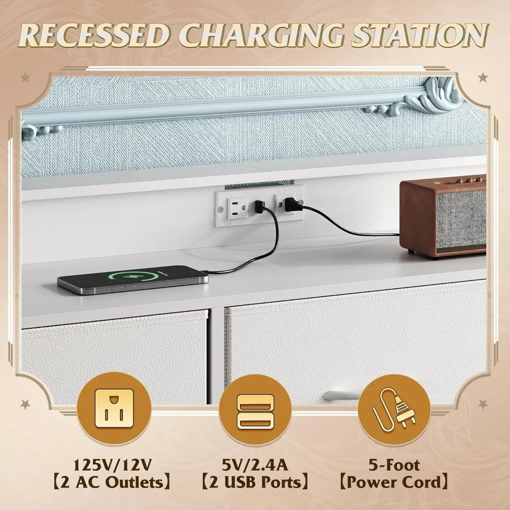 حامل تلفزيون لأجهزة التلفاز مقاس 45-55 بوصة: مركز ترفيهي مزود بمصابيح LED ومحطة شحن وطاولة وحدة تحكم الوسائط