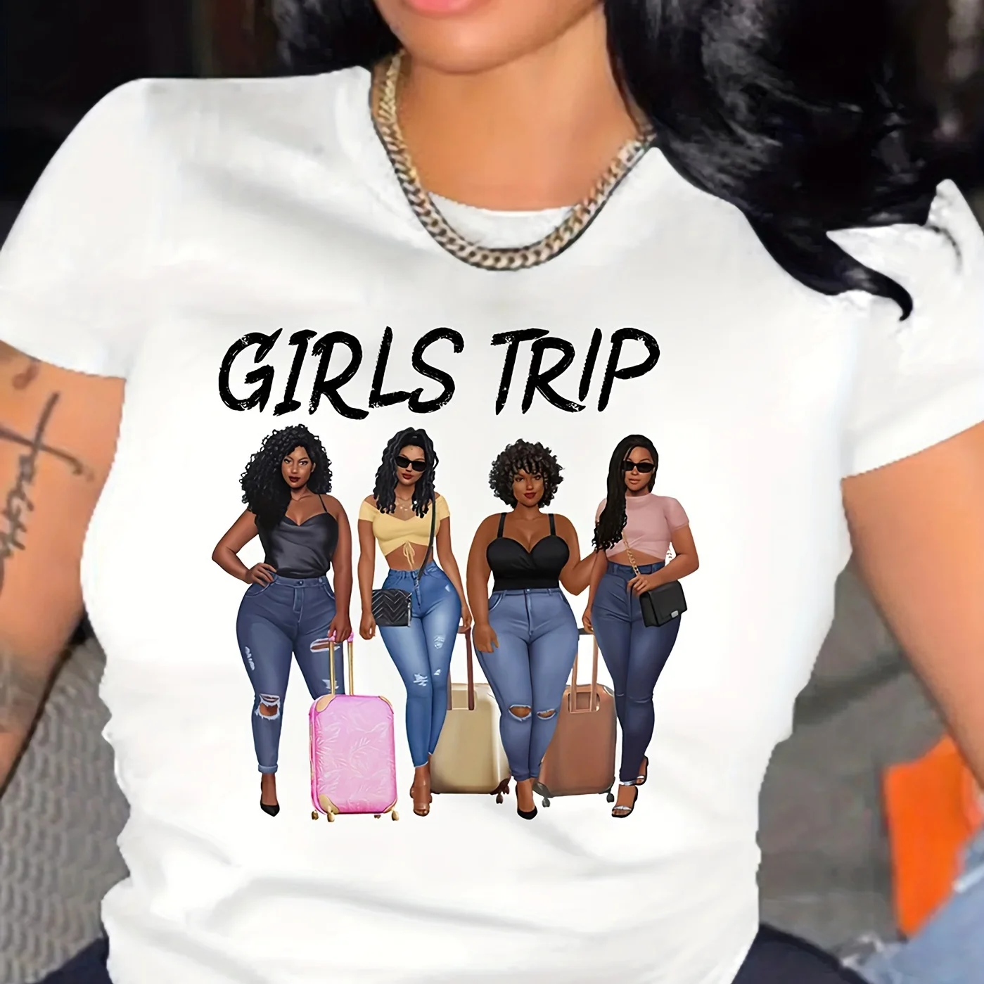 

GIRLS TRIP Print Crew Neck T-shirt, Casual Short Sleeve T-shirt For Summer, Women's Clothing